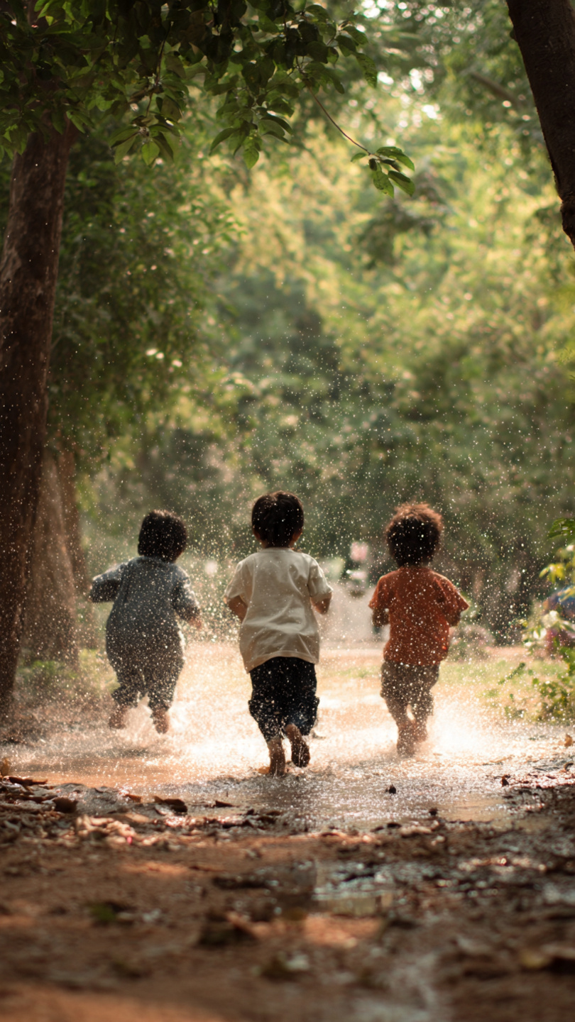 Happy children playing in a park